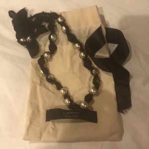 Lanvin black silk wrapped pearl necklace